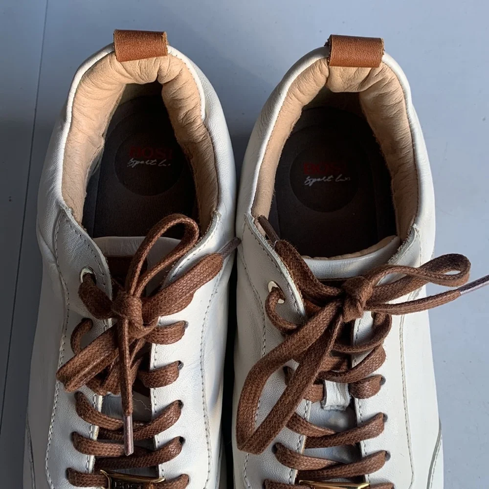 BOSI Leather Sneakers Women’s 38 White Lace Up Casual Shoes EUC Minimalist Style - Picture 5 of 14